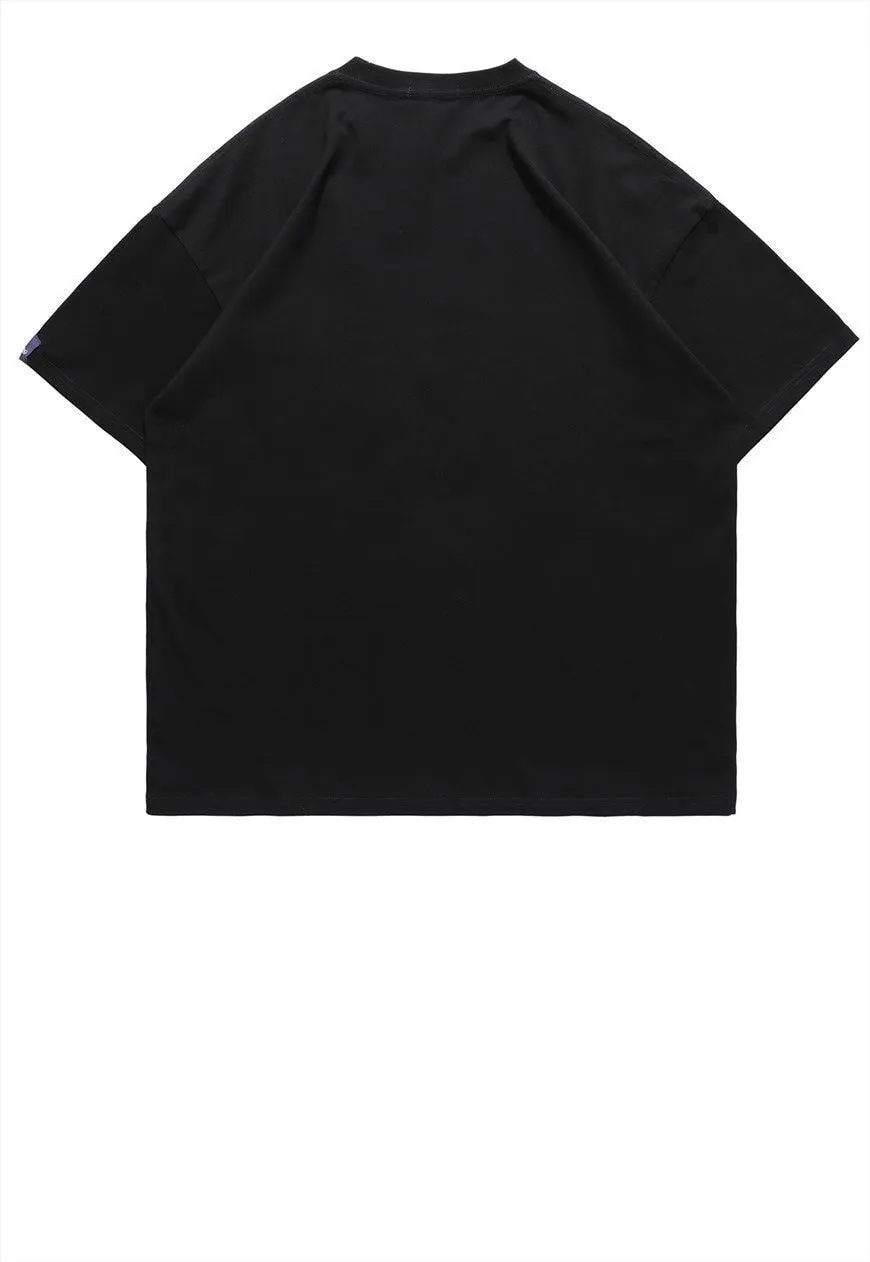 Anime girl print t-shirt Korean manga tee Harajuku top black