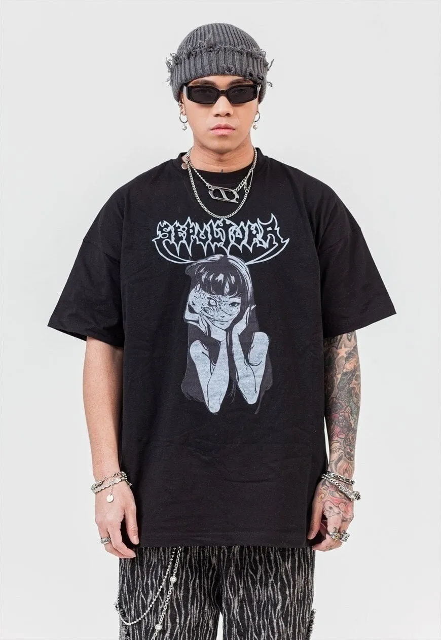 Anime t-shirt retro Gothic tee Korean cartoon top white
