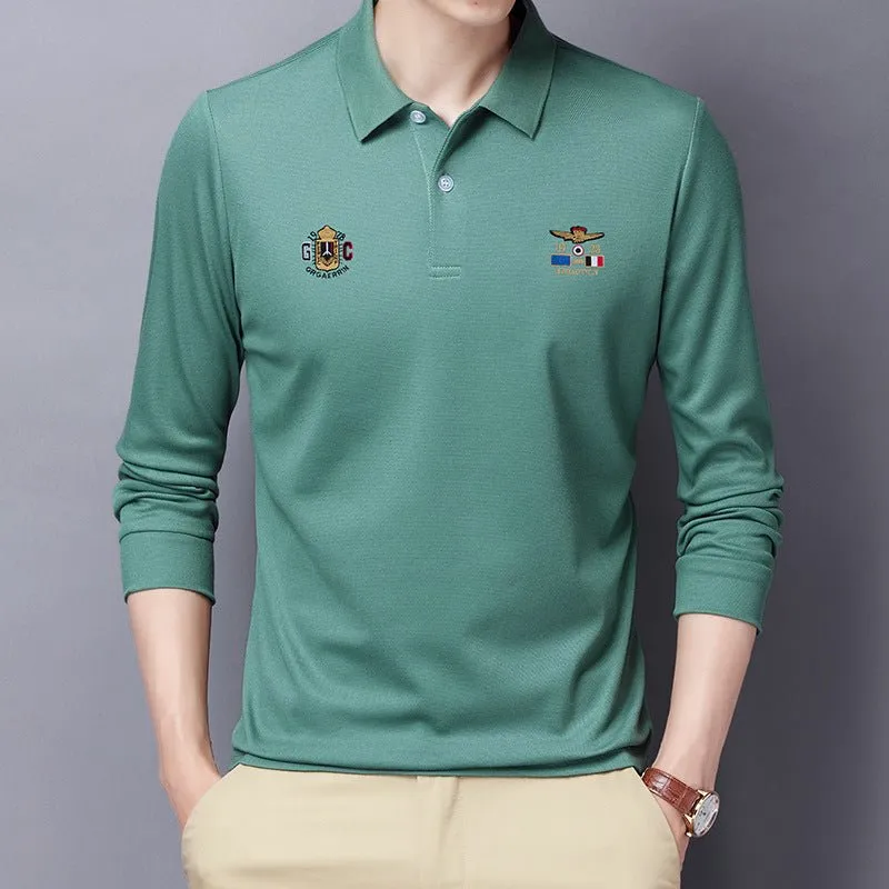 Autumn new embroidery men Polo shirt young Korean version of loose lapel lead long-sleeved T-shirt men's clothing