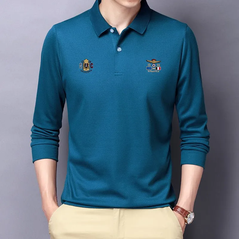 Autumn new embroidery men Polo shirt young Korean version of loose lapel lead long-sleeved T-shirt men's clothing