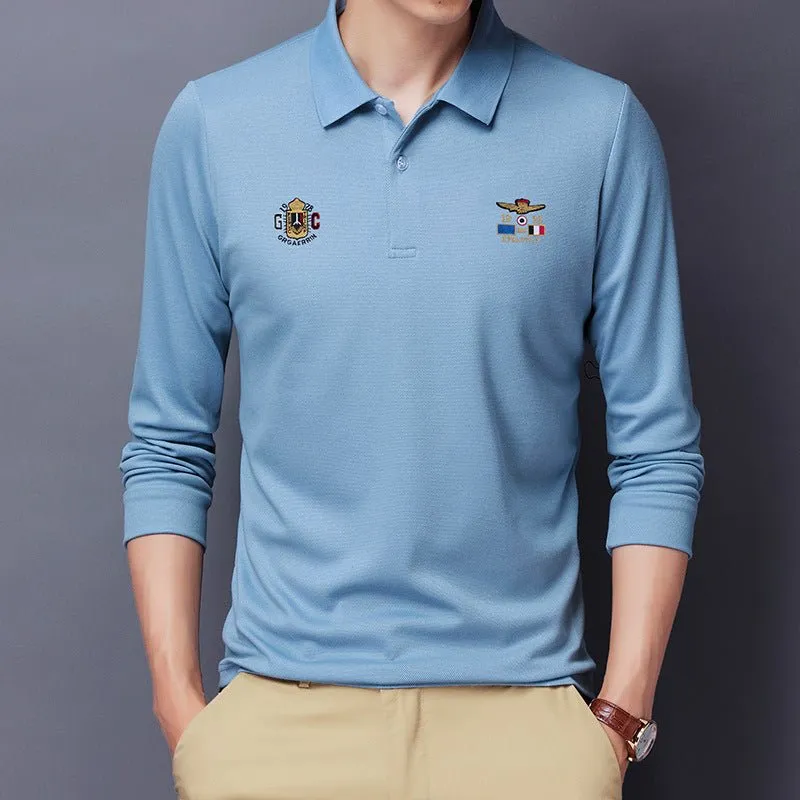Autumn new embroidery men Polo shirt young Korean version of loose lapel lead long-sleeved T-shirt men's clothing