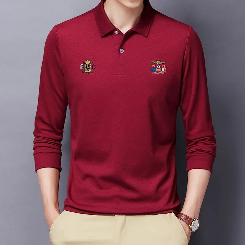 Autumn new embroidery men Polo shirt young Korean version of loose lapel lead long-sleeved T-shirt men's clothing