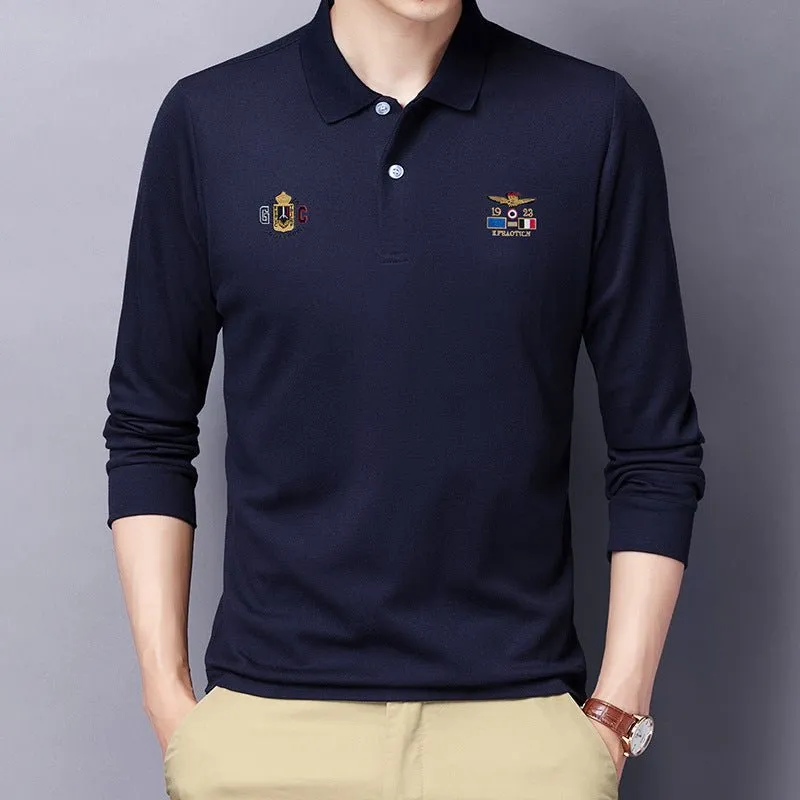 Autumn new embroidery men Polo shirt young Korean version of loose lapel lead long-sleeved T-shirt men's clothing