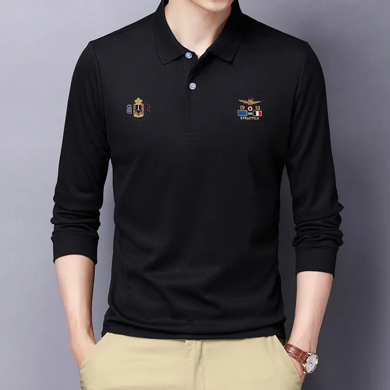 Autumn new embroidery men Polo shirt young Korean version of loose lapel lead long-sleeved T-shirt men's clothing