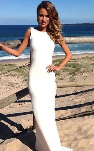 Beach Sexy Mermaid Jewel Sleeveless Backless Satin Wedding Dress-713534