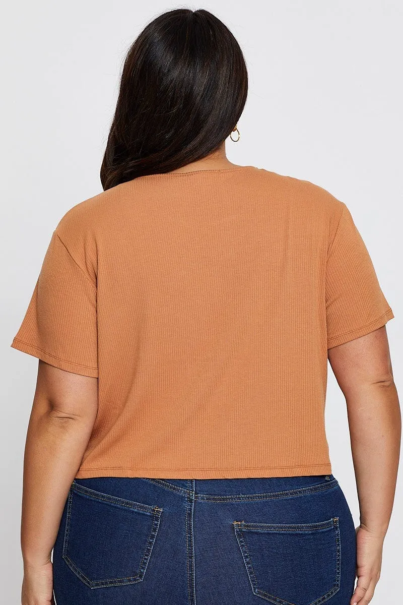 Beige Crop T-Shirt Crew Neck Short Sleeve Semi