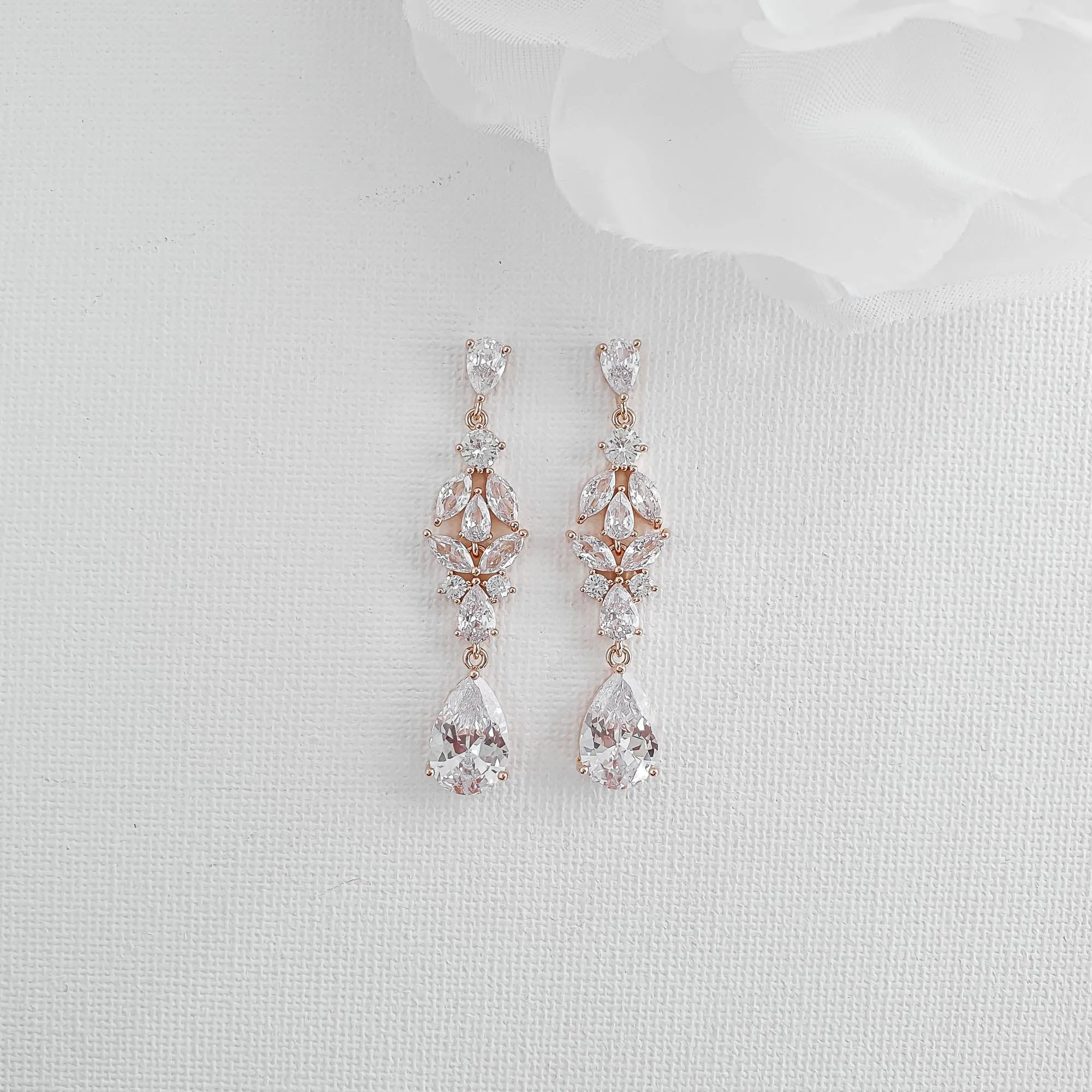 Bridal Drop Earrings in Silver and Cubic Zirconia Stones-Anne