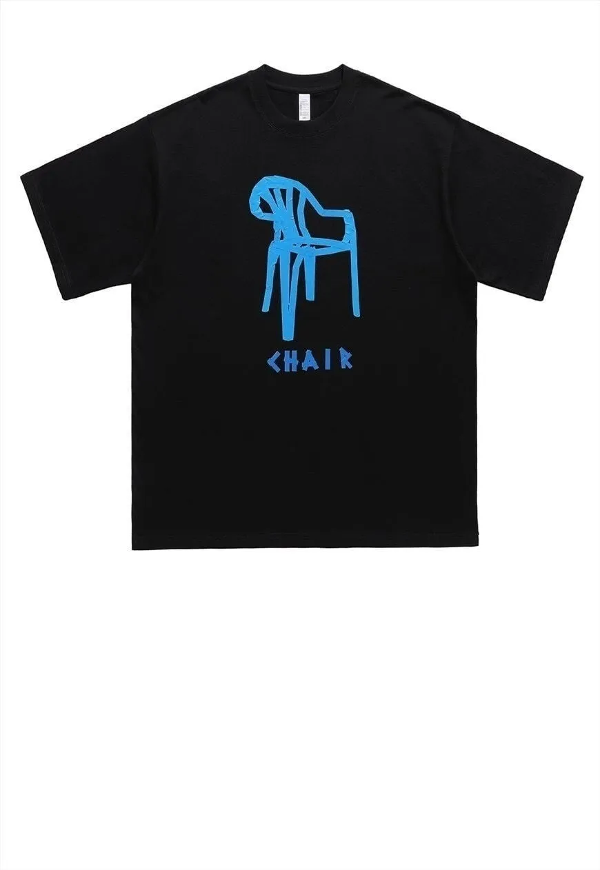 Chair print t-shirt grunge tee retro raver top in white