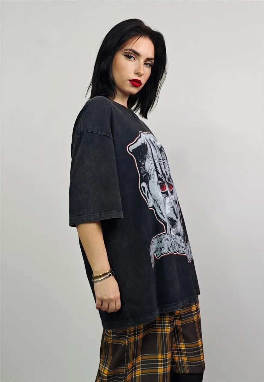 Creepy t-shirt horror cartoon tee retro top in vintage grey