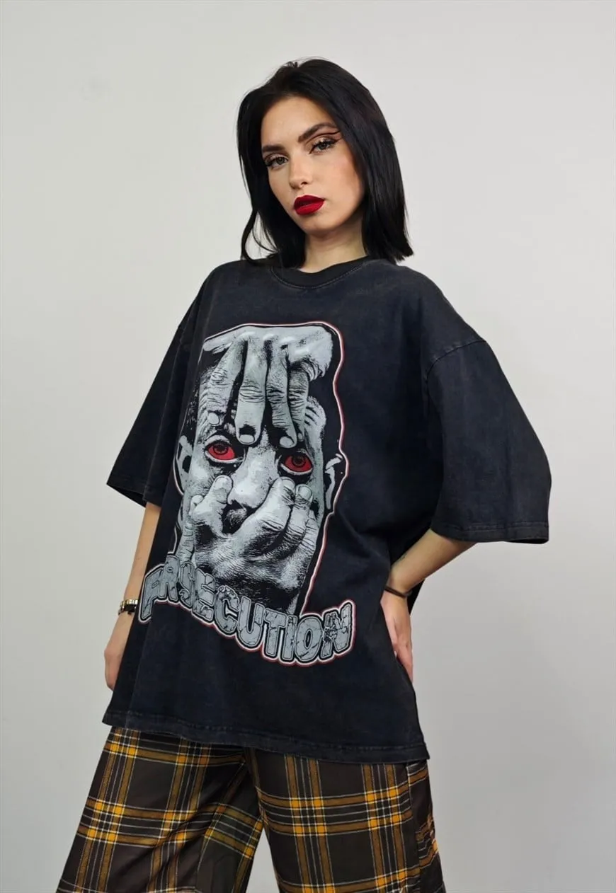 Creepy t-shirt horror cartoon tee retro top in vintage grey
