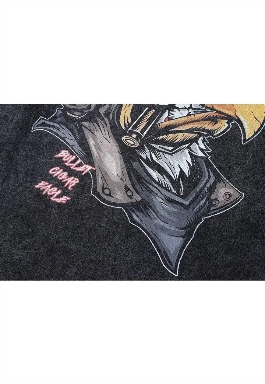 Eagle t-shirt vintage wash aviator print long tee retro top