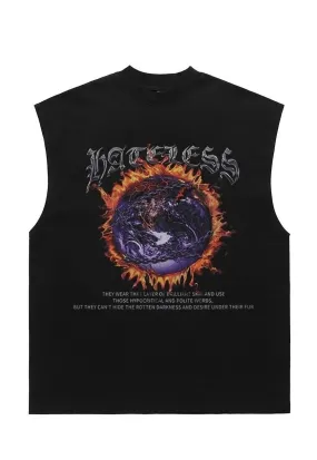 Earth print sleeveless t-shirt space tank top surfer vest