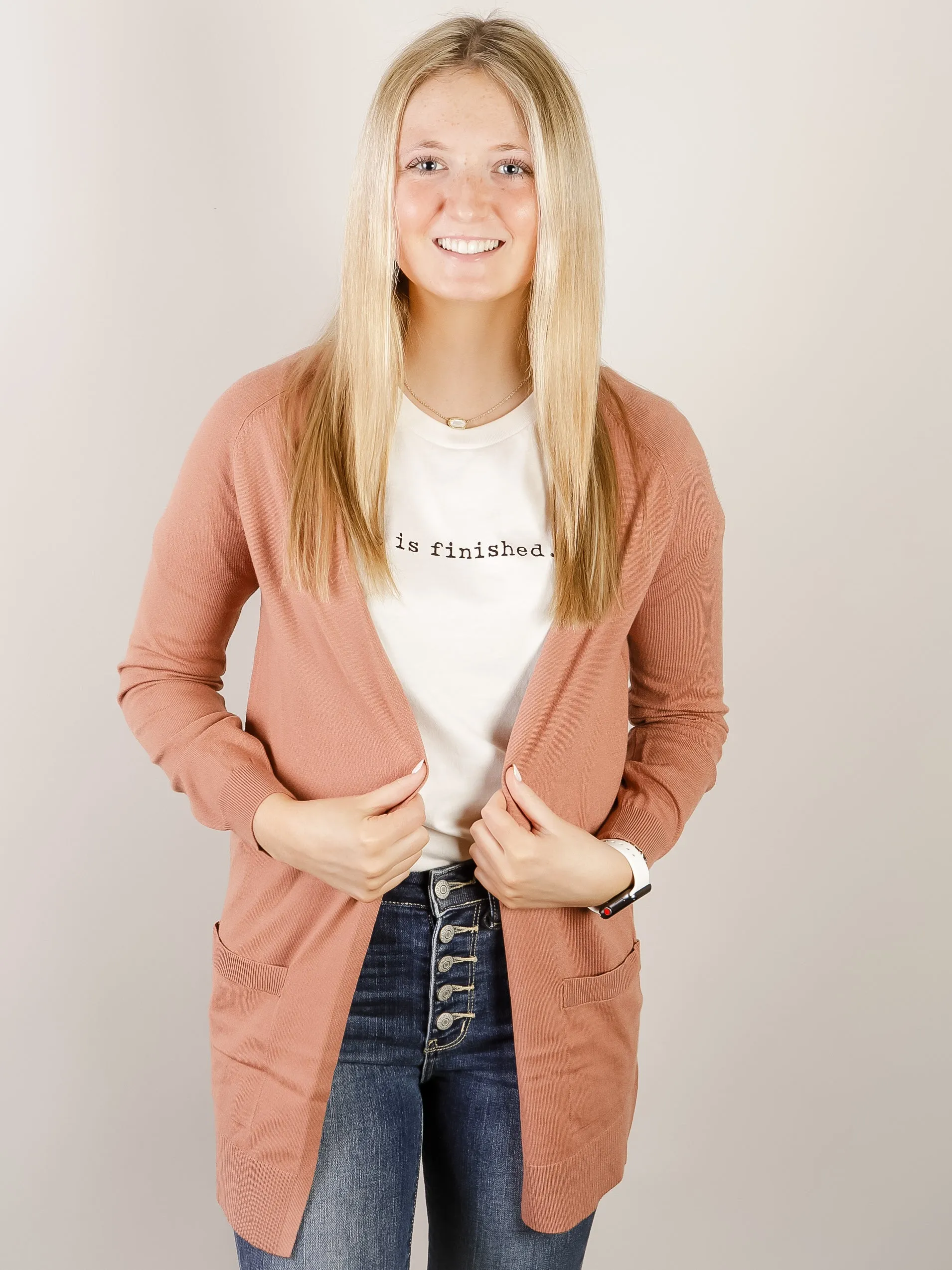 Earthy Pink Open Cardigan