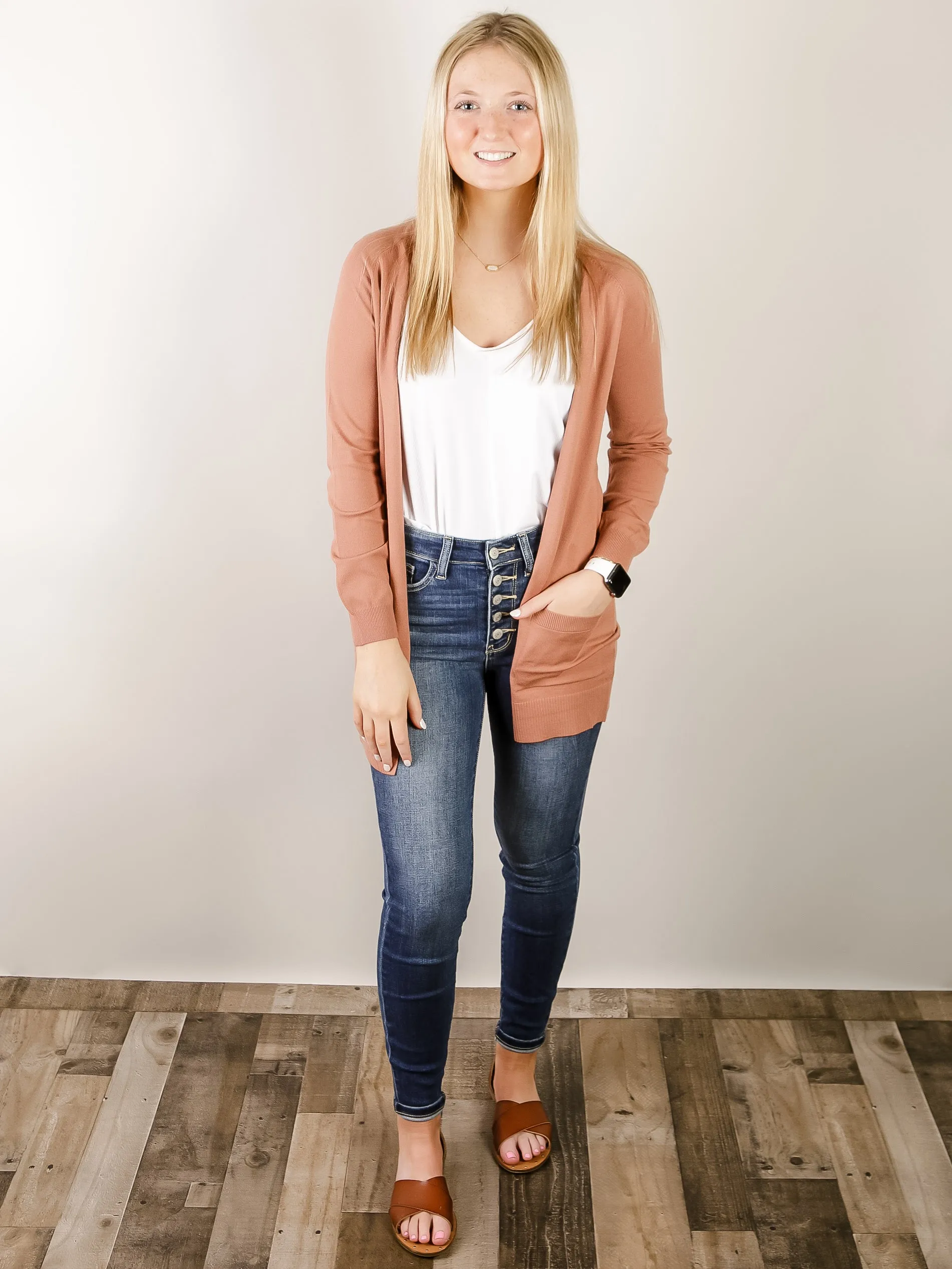 Earthy Pink Open Cardigan