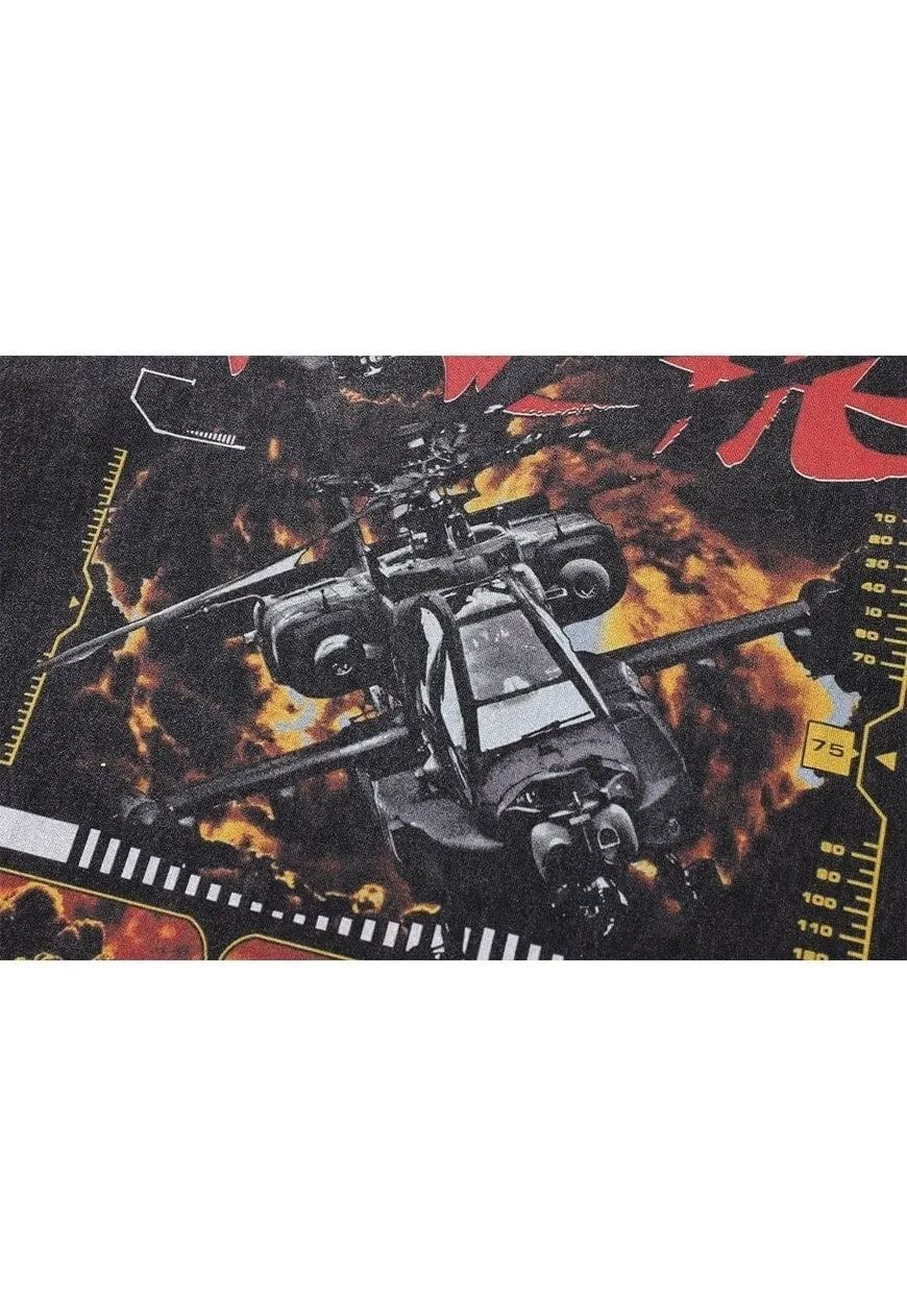 Helicopter t-shirt combat tee retro game top in vintage grey
