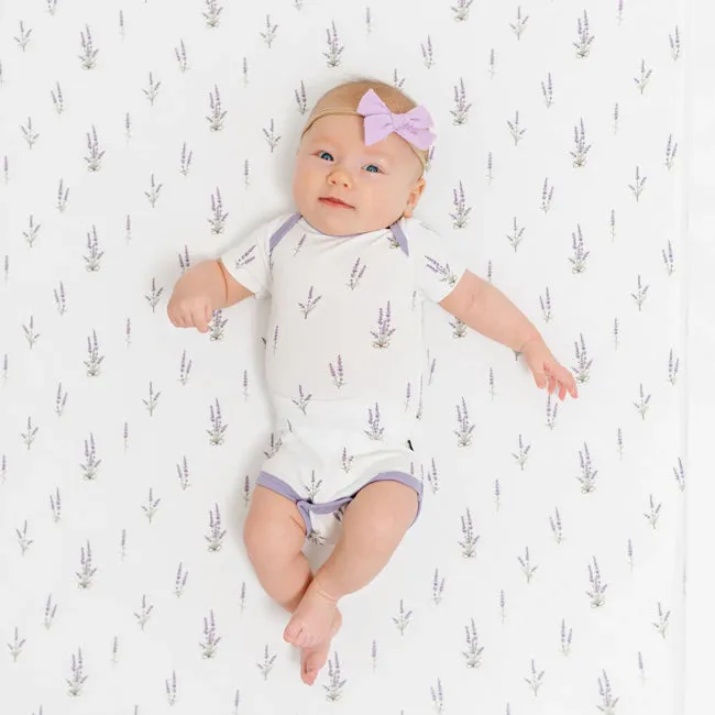 Kyte Baby Short Sleeve Printed Bodysuit in Lavender