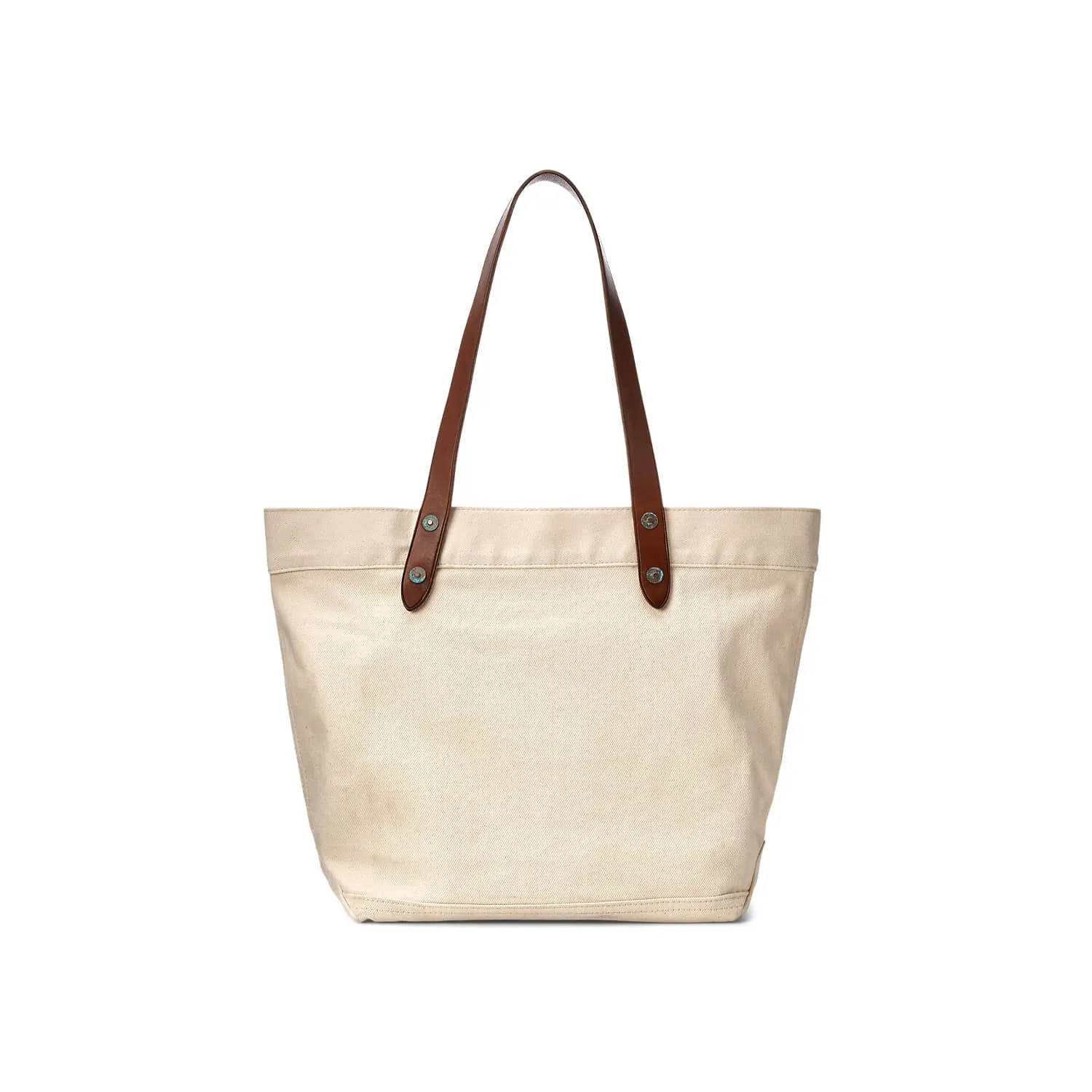 Leather-Trim Twill Tote Greige
