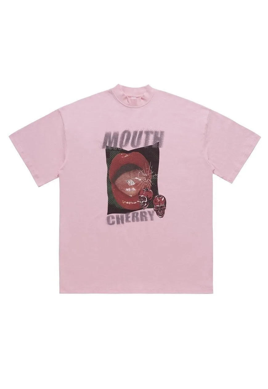 Lips print t-shirt grunge lipstick tee mouth top in sky blue