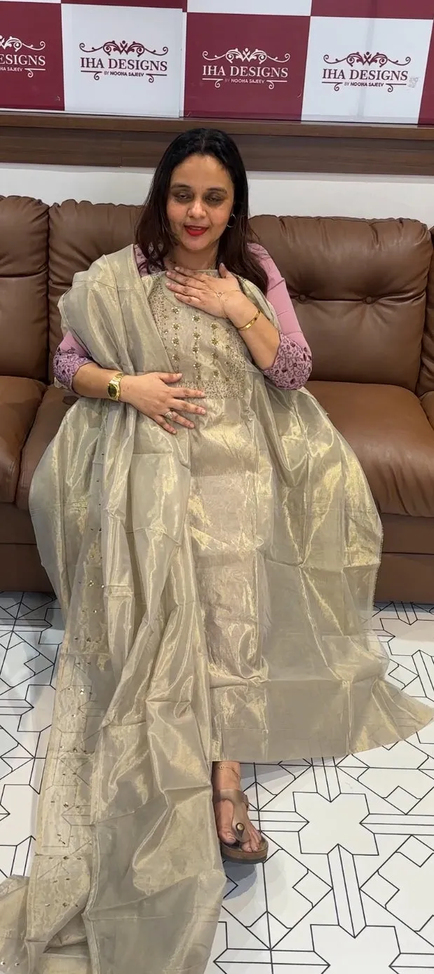 ORGANZA TISSUE  UNSTITCHED SALWAR SUITS  - IHA 13920