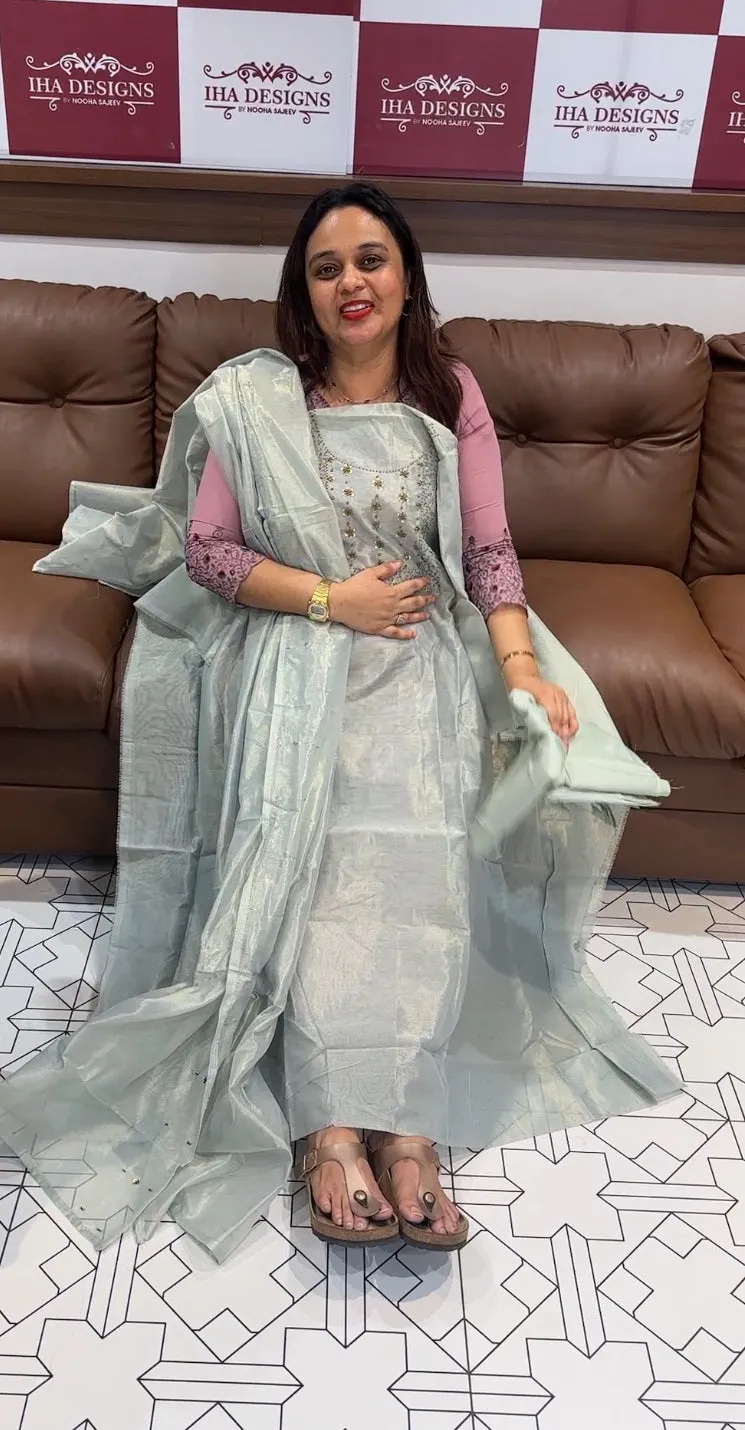 ORGANZA TISSUE  UNSTITCHED SALWAR SUITS  - IHA 13920