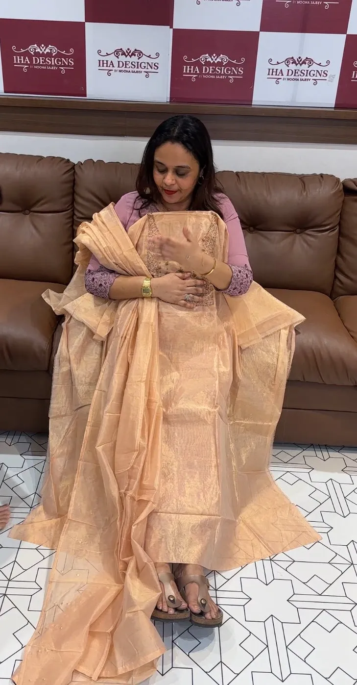 ORGANZA TISSUE  UNSTITCHED SALWAR SUITS  - IHA 13920