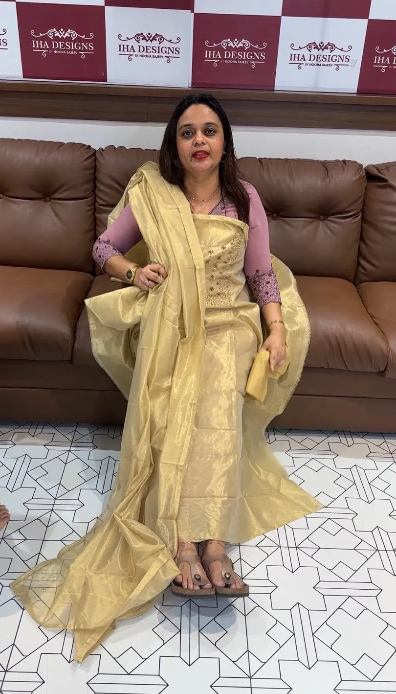 ORGANZA TISSUE  UNSTITCHED SALWAR SUITS  - IHA 13920