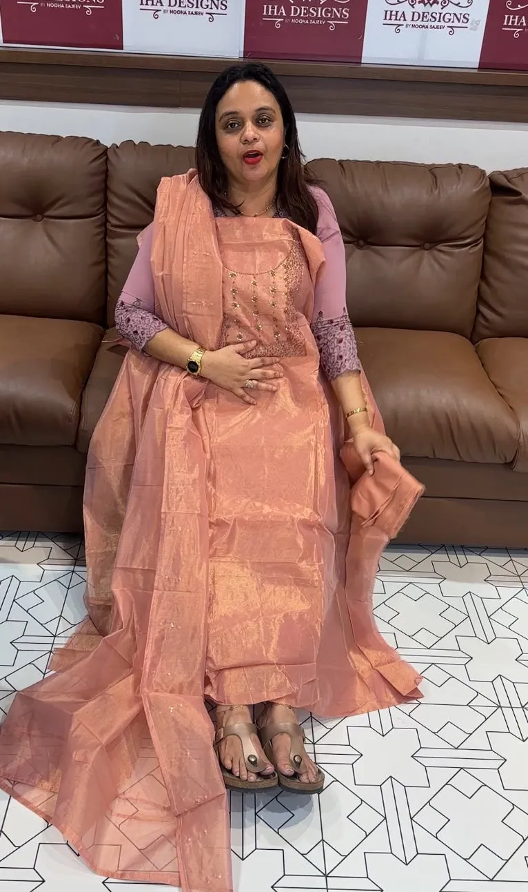 ORGANZA TISSUE  UNSTITCHED SALWAR SUITS  - IHA 13920