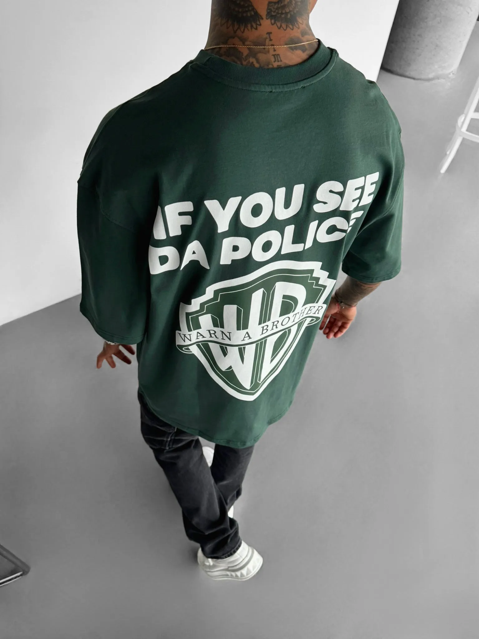 Oversize 'Warn a Brother' T-shirt - Petrol