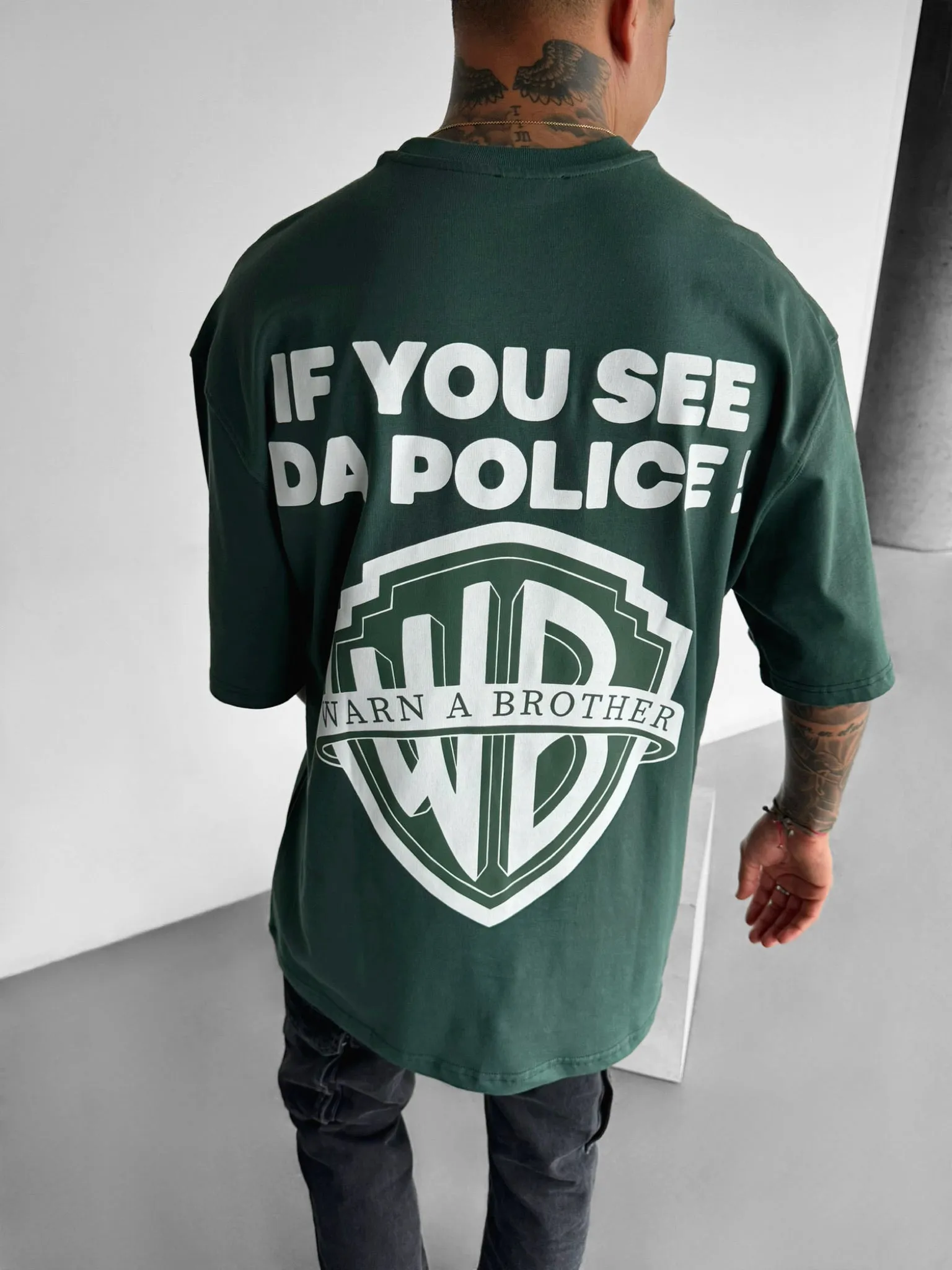 Oversize 'Warn a Brother' T-shirt - Petrol