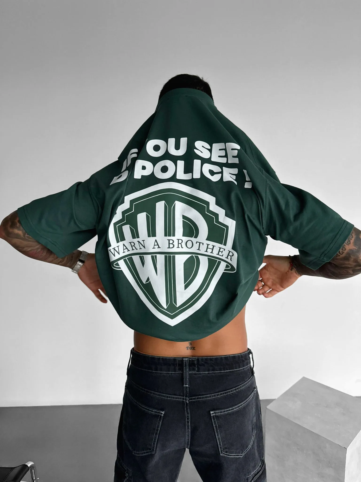 Oversize 'Warn a Brother' T-shirt - Petrol