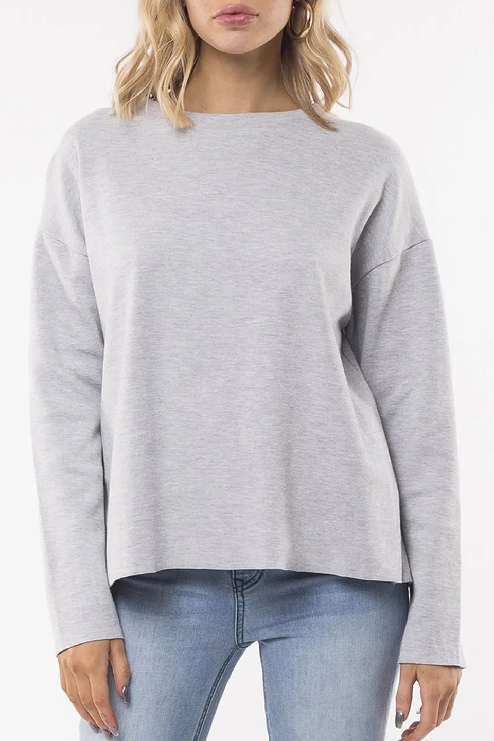 Rage LS Soft Raw Edge Grey Marle Crew