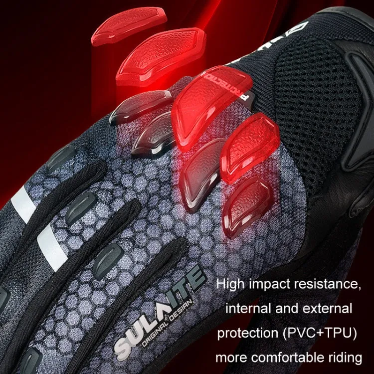 SULAITE Motorcycle Anti-fall Touch Screen Breathable Mesh Cycling Gloves, Size: L(Black Red)