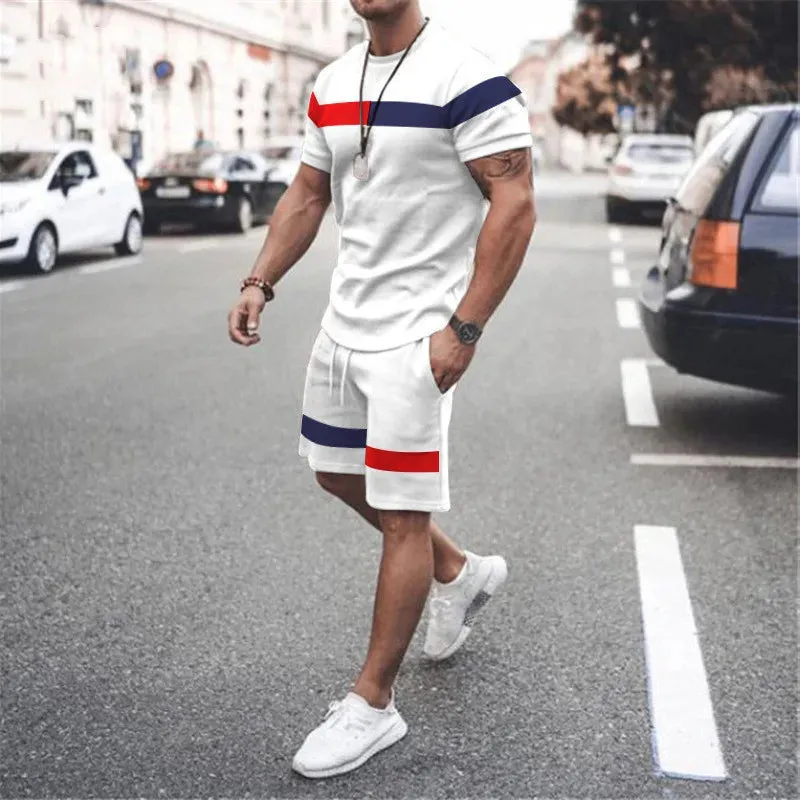 Summer Set Men Oversized T Shirt Shorts 2 Piece Outfits Short Sleeve Print Tracksuits Fashion Sportswear Sets Men's Clothing