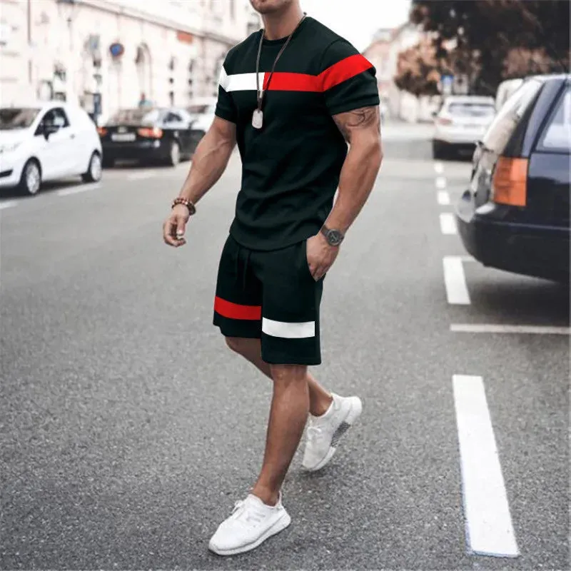 Summer Set Men Oversized T Shirt Shorts 2 Piece Outfits Short Sleeve Print Tracksuits Fashion Sportswear Sets Men's Clothing