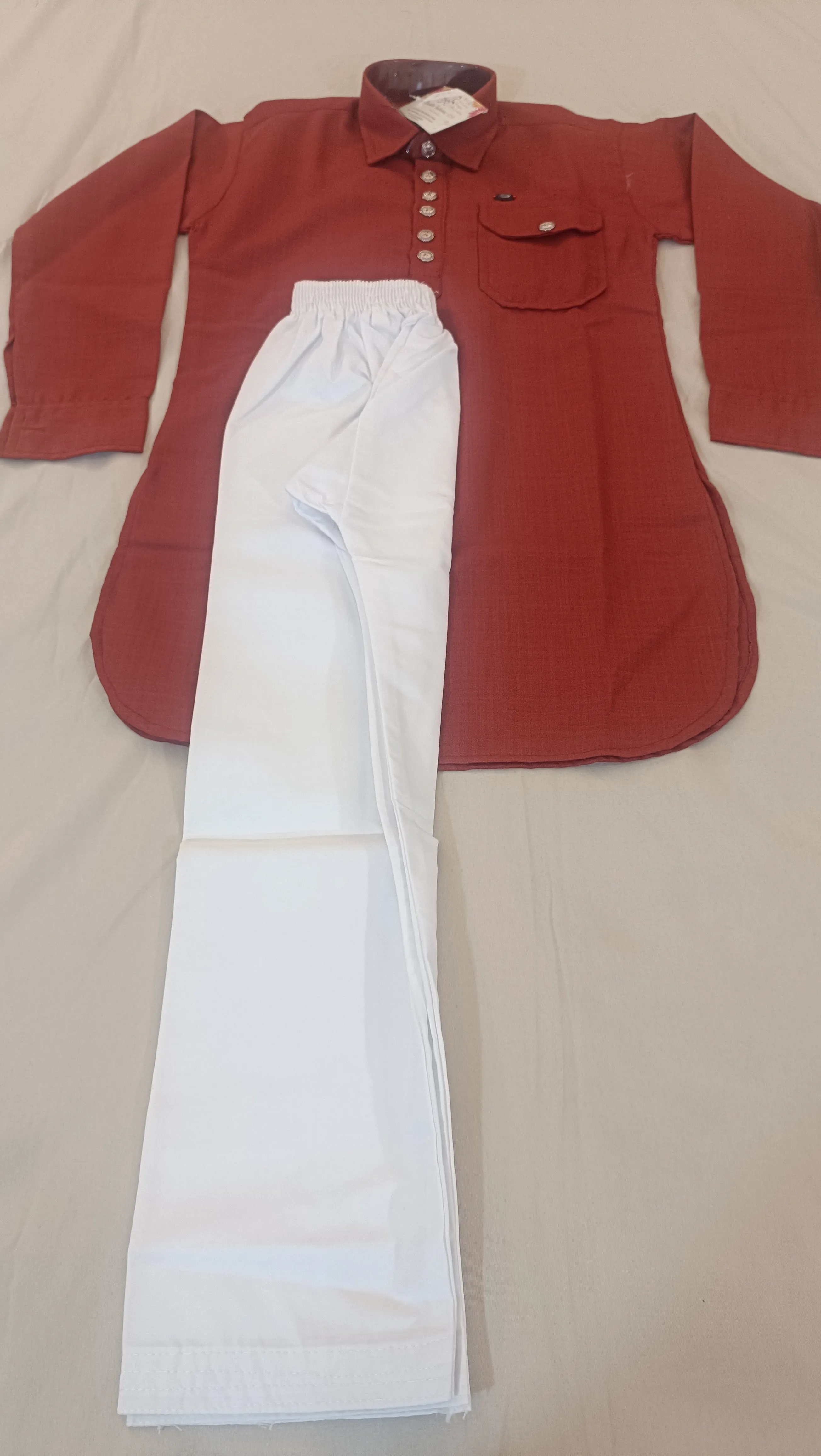 Traditional Red Color Designer Cotton Kurta Set For Kids
