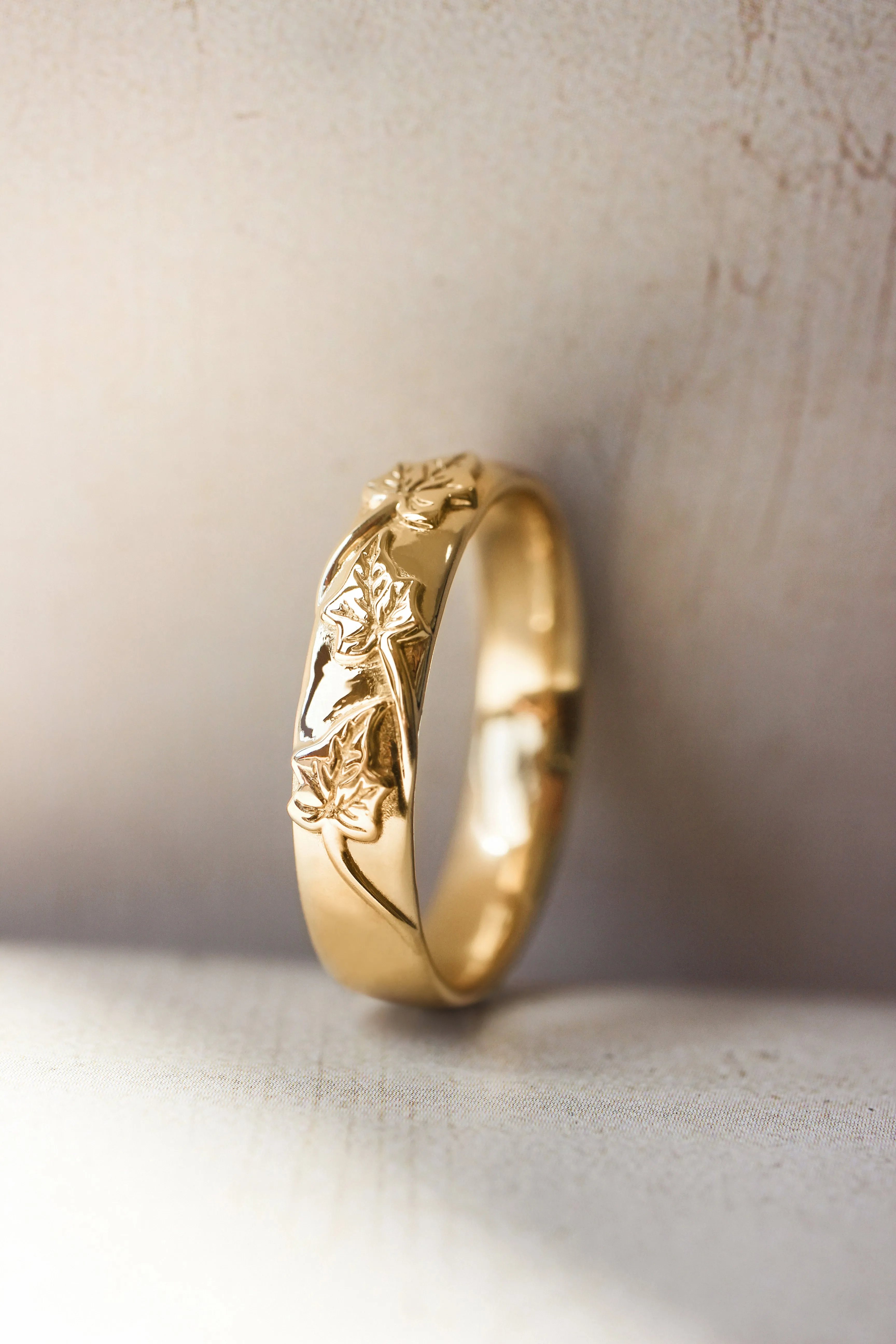 Wedding bands set for couple, ivy leaves rings