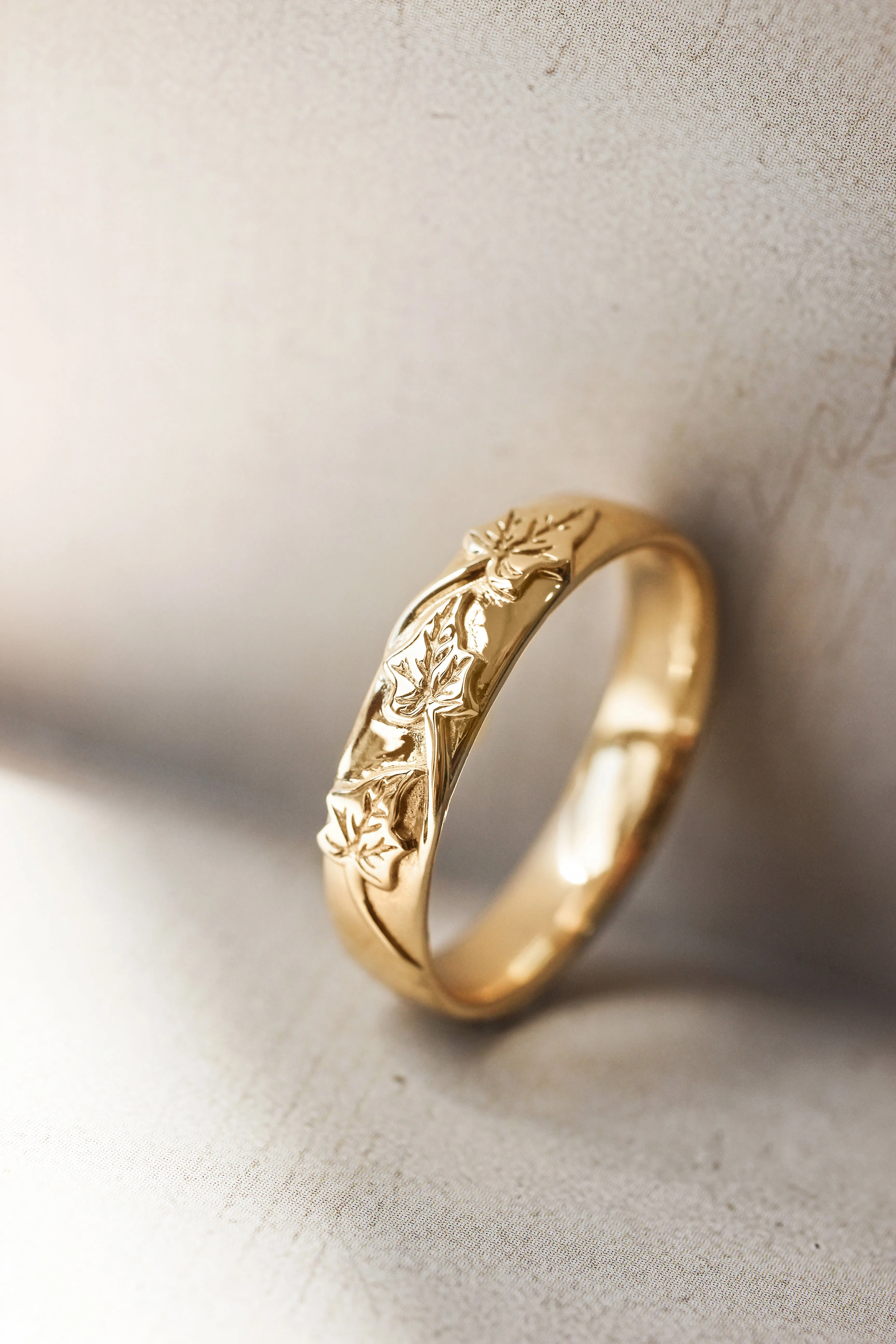Wedding bands set for couple, ivy leaves rings