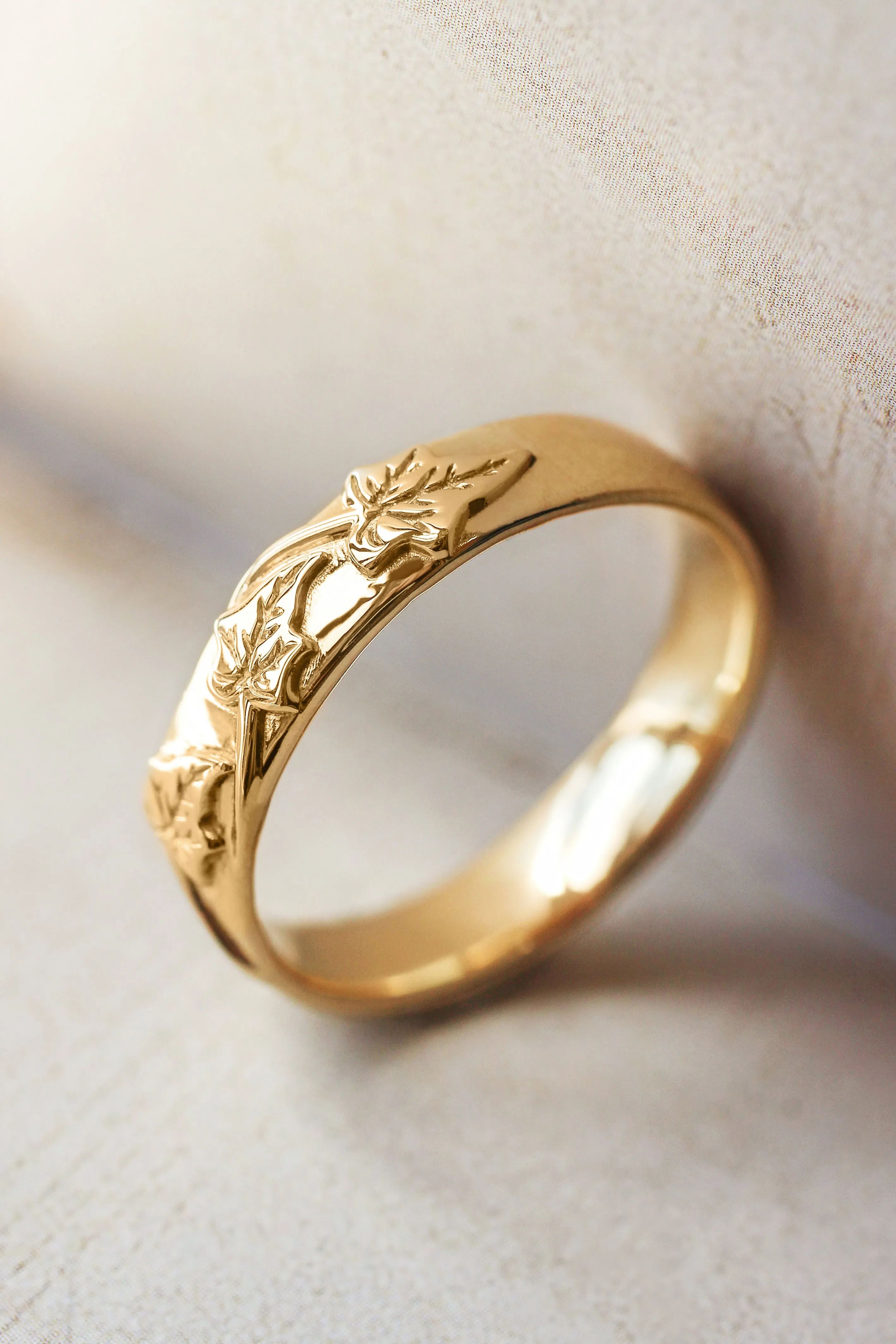 Wedding bands set for couple, ivy leaves rings
