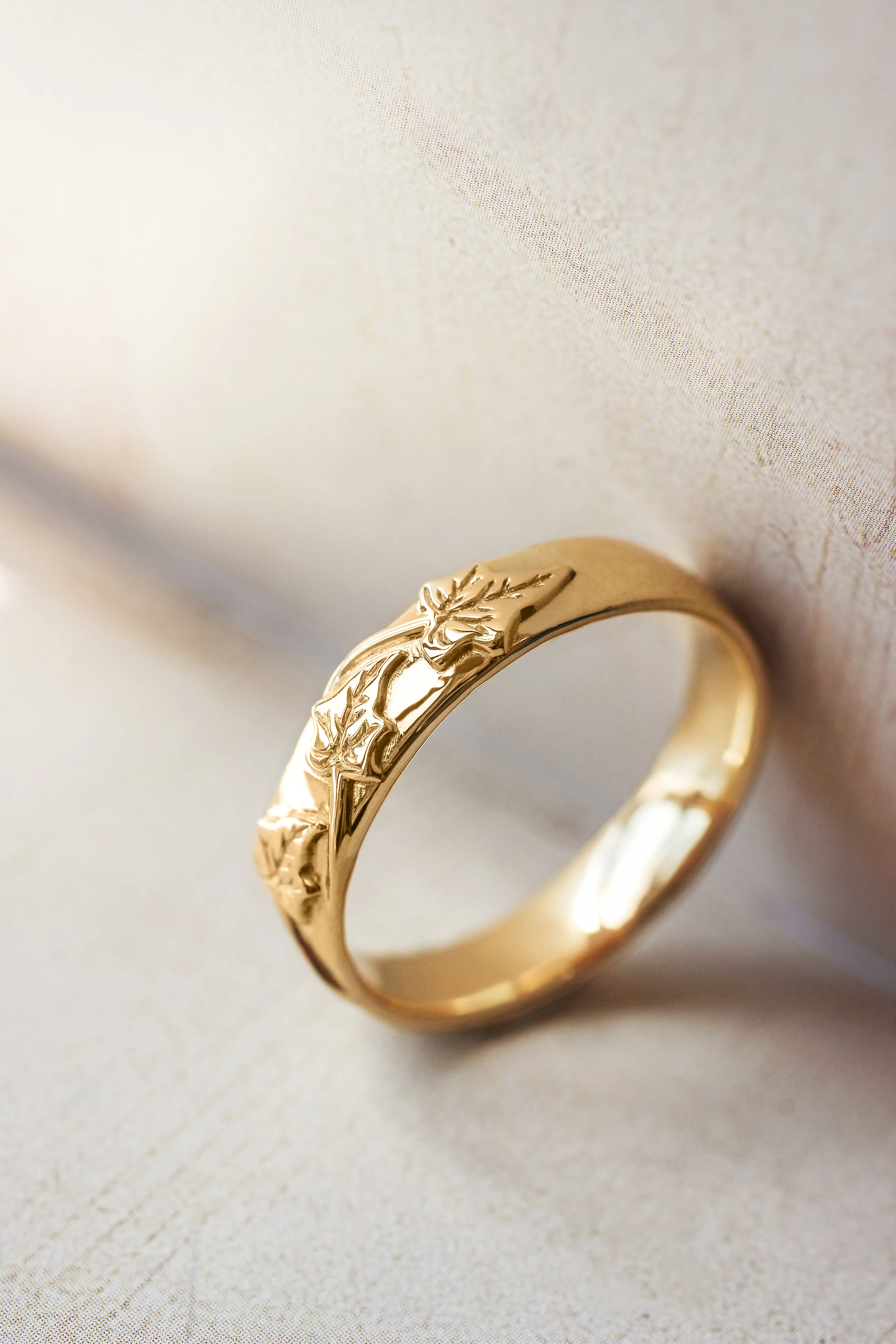 Wedding bands set for couple, ivy leaves rings