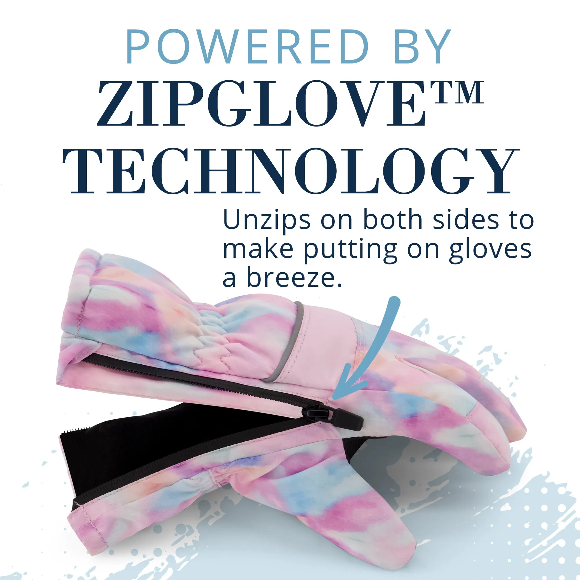 Winter & Ski Glove powered by ZIPGLOVE TECHNOLOGY | Pink Tie-Dye