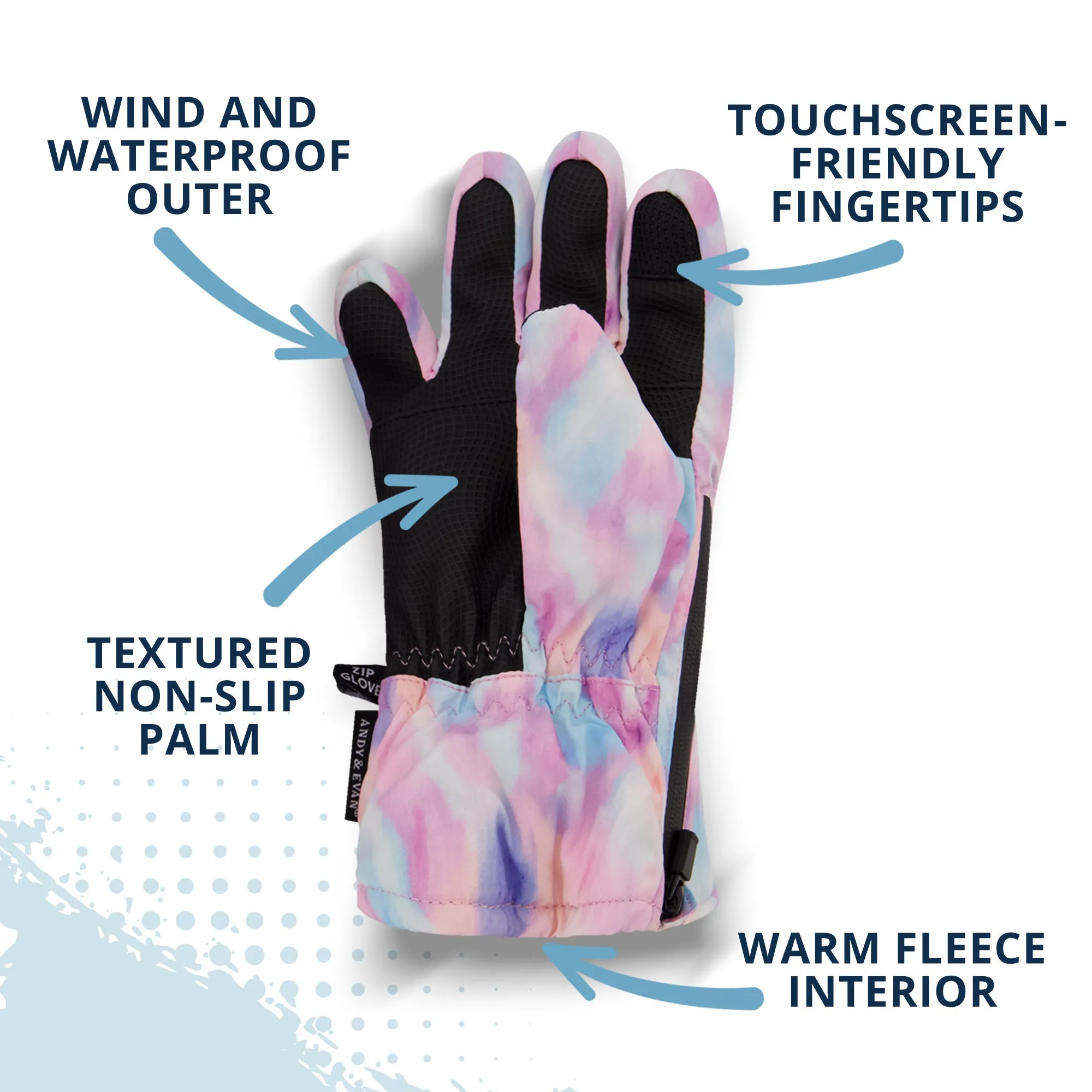 Winter & Ski Glove powered by ZIPGLOVE TECHNOLOGY | Pink Tie-Dye